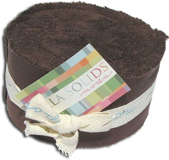 Bella Solids Jelly Roll by Moda, Brown, SKU 9900JR 71 - Click Image to Close