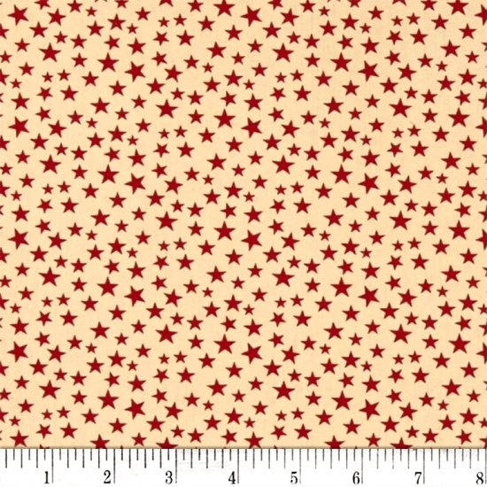 108" Wide Backing, Patriotic, Red Stars on Tan, SKU 49188 - Click Image to Close